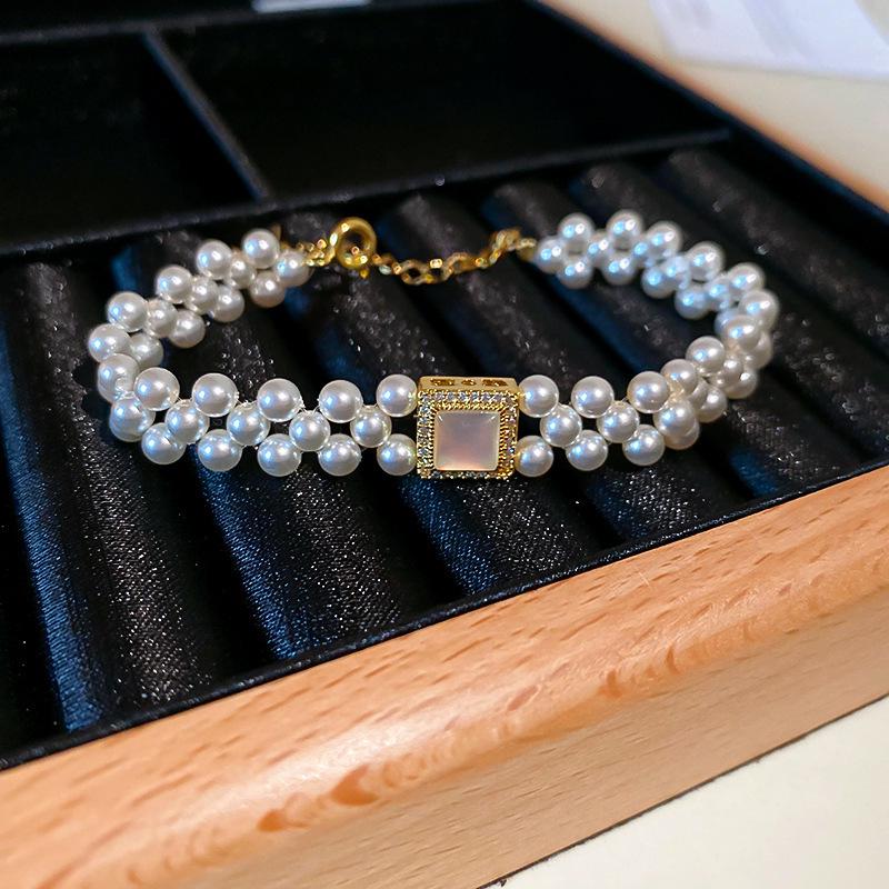 Brățară cu șnur cu perle și zirconiu roz cu strat dublu – Bijuterii de modă elegante și versatile