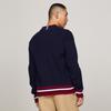 Tommy Hilfiger Cotton Heavyweight Letter Embroidered Logo Loose Baseball Collar Knitted Cardigan Men Outerwear Navy-Blue MW0MW33090