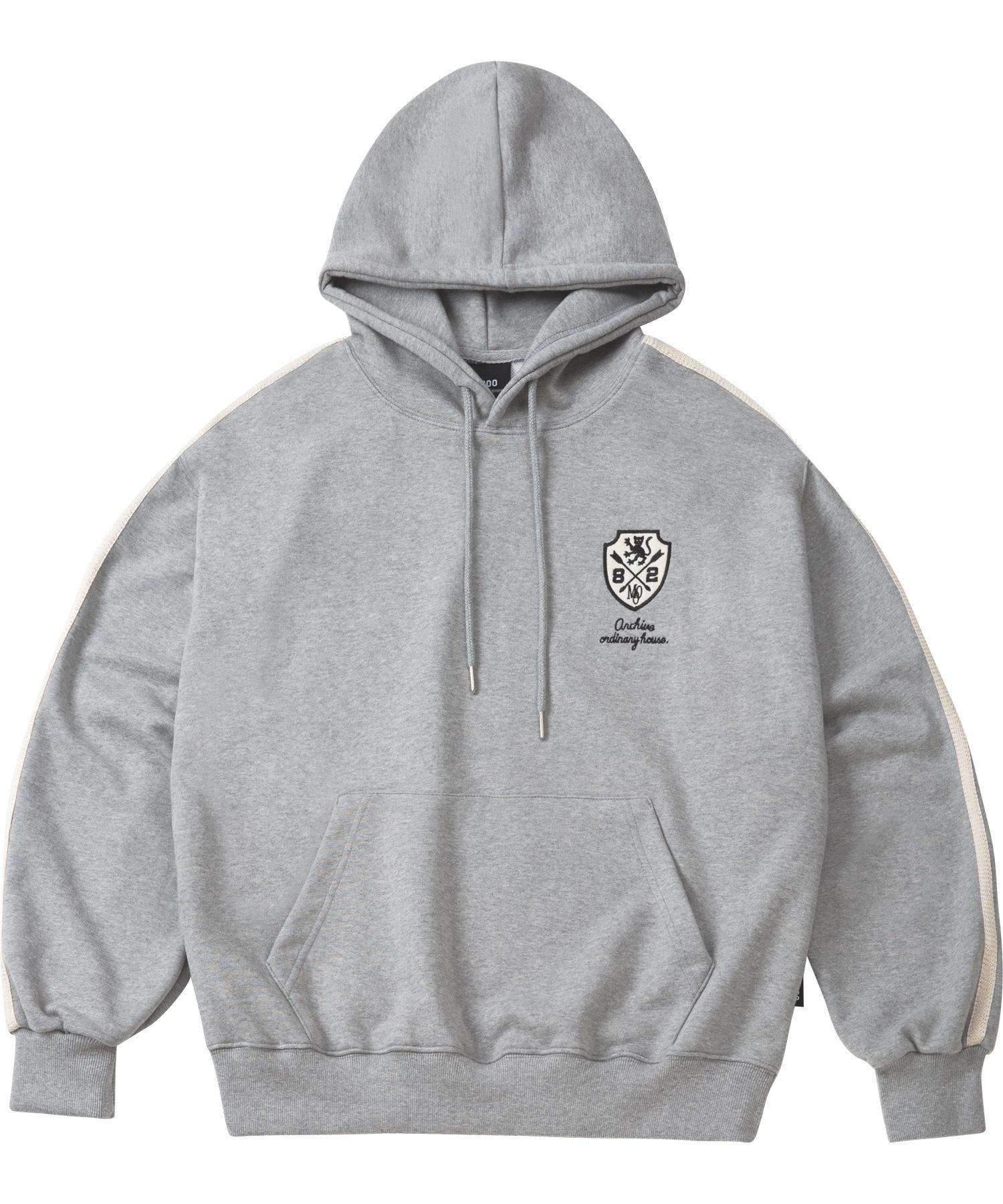 Moo [Fleece-Lined/Non-Fleece-Lined] Sporty Embroidered Track Balloon Hoodie - Gray Brushed L