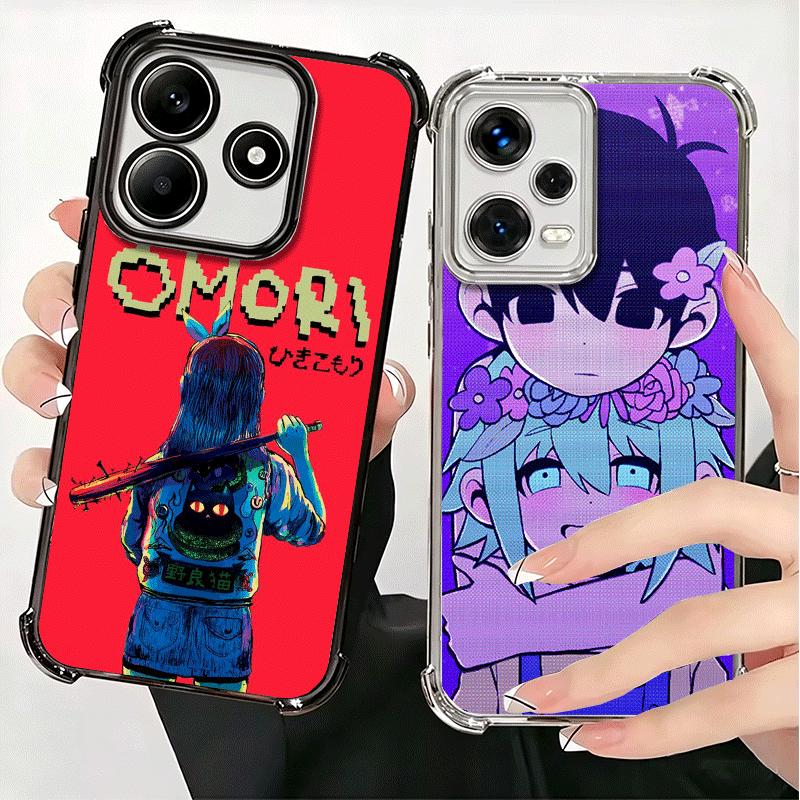 O-Omori Cartoon Game Plating Phone Case For Xiaomi Redmi Note 14 15 Pro Plus 13 12 11 11S 11T 10 9S 9 5G Anti-Fall Airabag Cover
