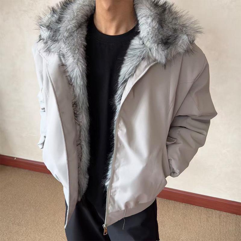 Amerikanischer Wolfskönig gesteppte Baumwolljacke mit Pelzkragen - Winterkollektion 2025