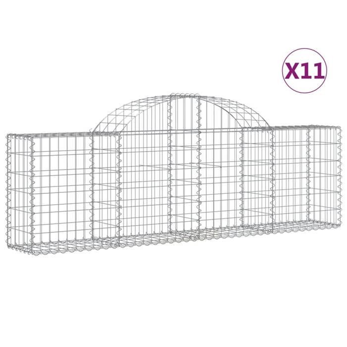 VidaXL Paniers à gabions arqués 11 pcs 200x30x60/80 cm Fer galvanisé, gabion, cage de gabion, panier de mur de gabion, mur 3146077
