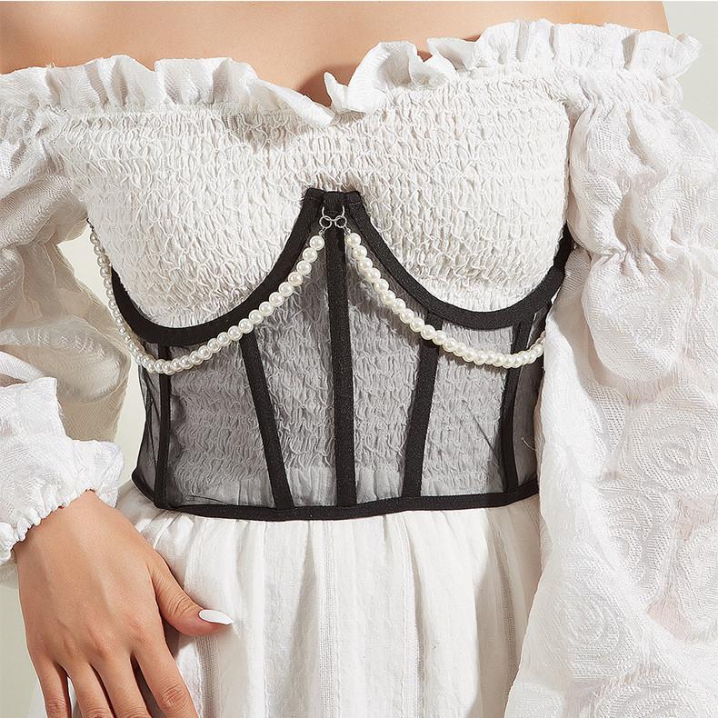 Pearltrimmed Waist For Women Belt With Binding Strap And Fishbone Detailing