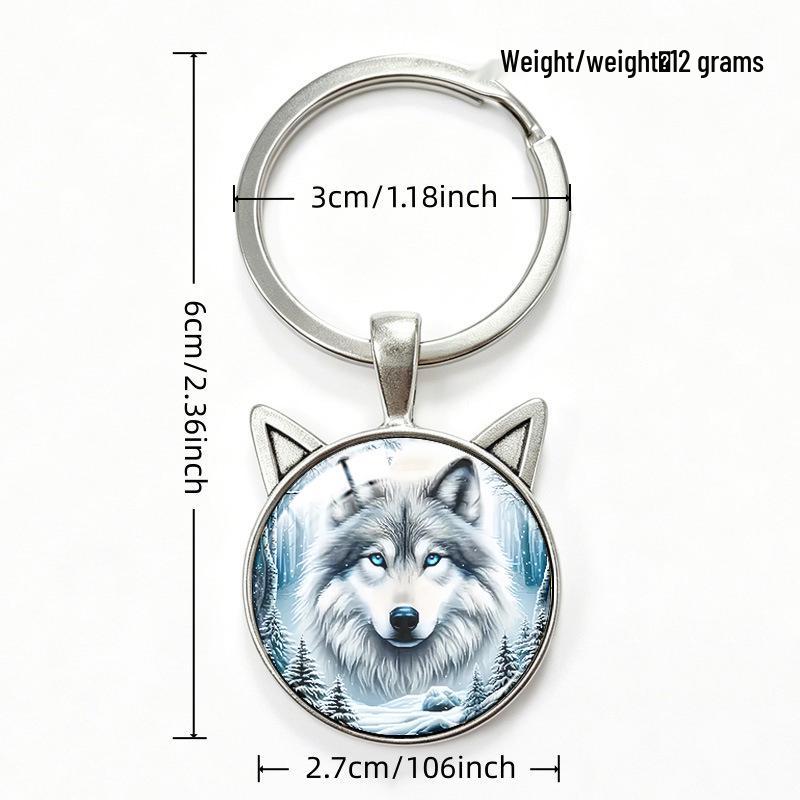Lone Wolf Cat Ear Time Gem Keychain - Retro Style Unisex Alloy Keyring