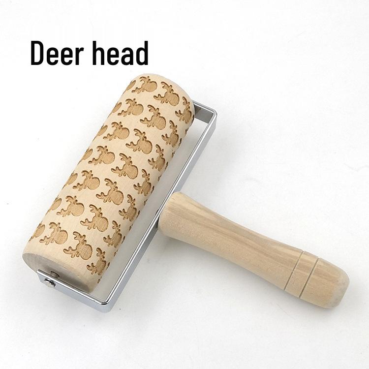 Popular Reindeer Print Laser-Engraved Wooden Rolling Pin for Christmas Cookie Baking
