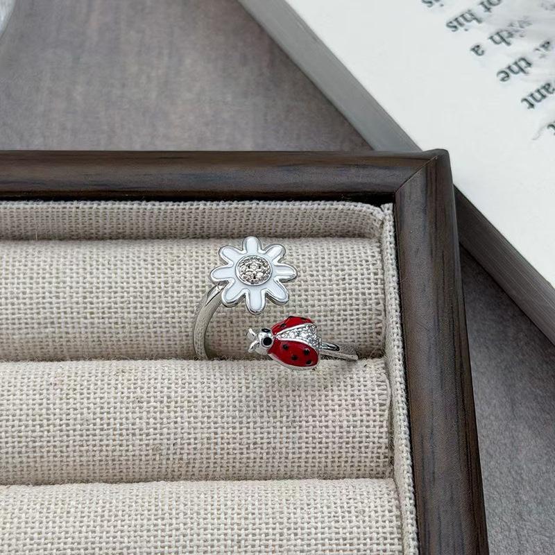 French Light Luxury Sweet Cool Wind Full Of Diamonds Open Ring Female Bead High Sense Fashion Hong Kong Style Niche Stacking Wearing Index Finger Ring