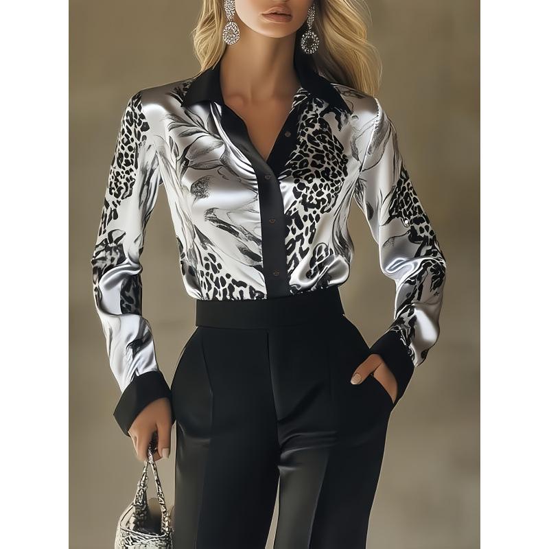 2025 Independent Station Autumn Satin Print Long Sleeve Shirt