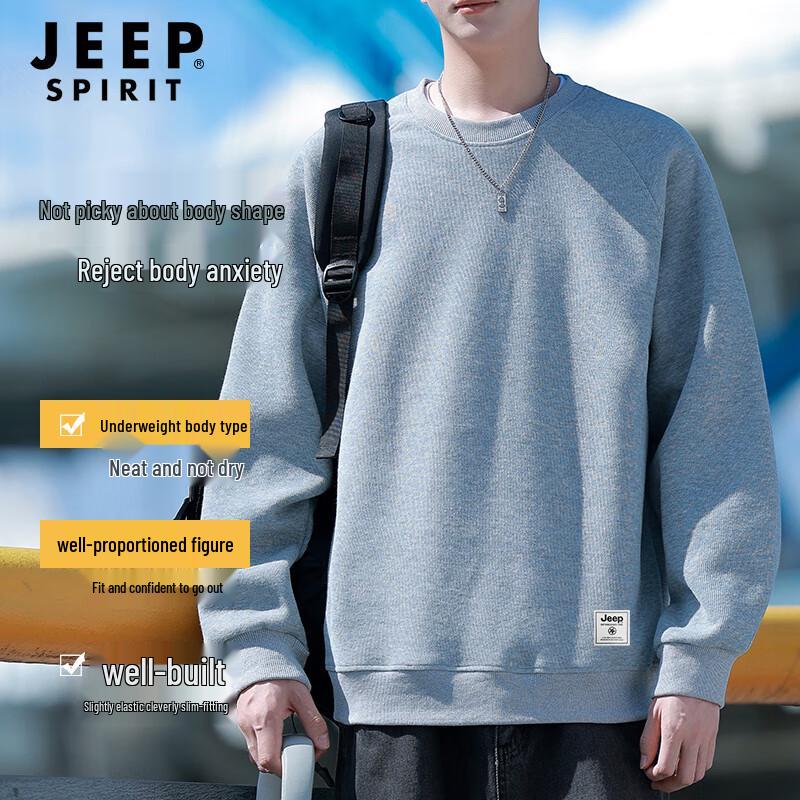 JEEP SPIRIT Men's Loose Fit Round Neck Pullover Sweatshirt