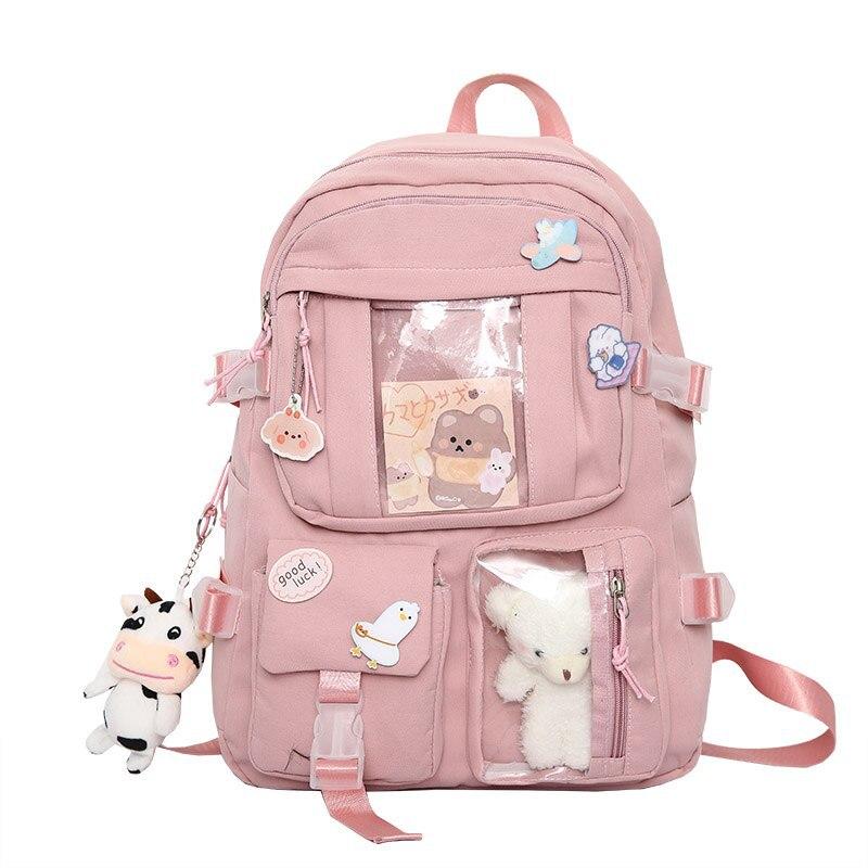 Pretty School Backpack with Pockets for Girls and Women Portable Bag of Harajuku Style