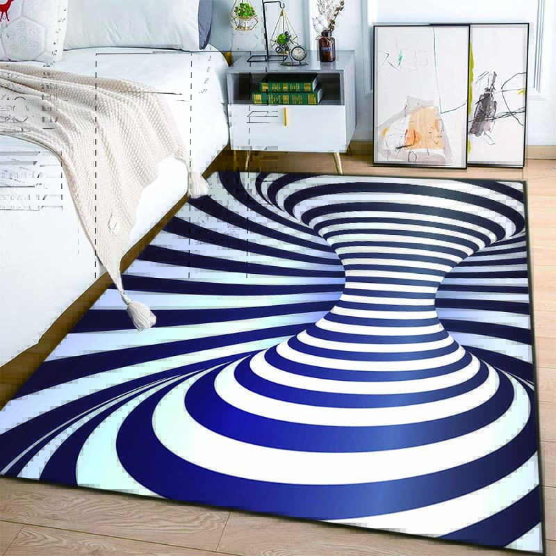 3D Vortex Illusion Black and White Rug for Bedroom Floor Mat Abstract Geometric Optical Vertigo Carpet Non-slip Livingroom Decor