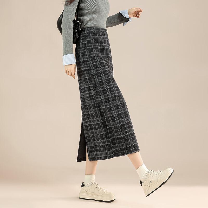 TERRE BLEUE Women s Wool Blend High-Waisted Plaid Straight Skirt XL