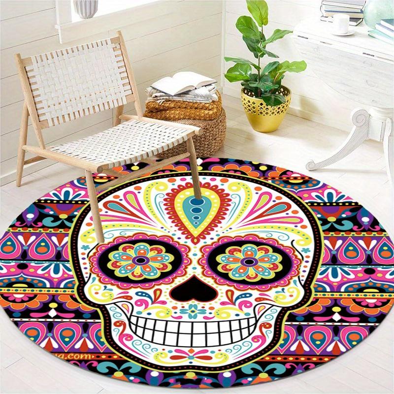 Skull Moon Round Rug Nonslip Area Rug Office Chair Mat Carpet For Living Room Bedroom Home Decor