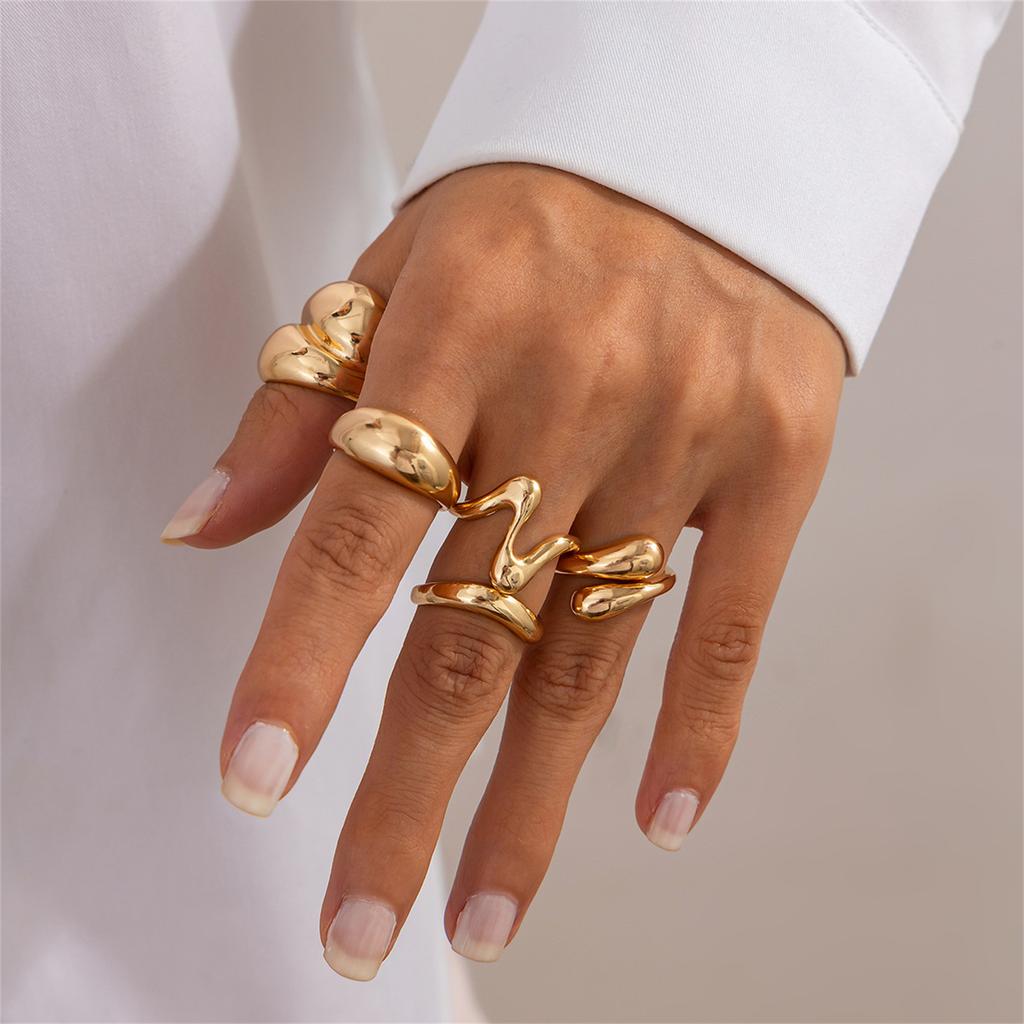 Chunky Gold and  Rings for Women - Adjustable Statement Open  Thick Stackable Rings Set
