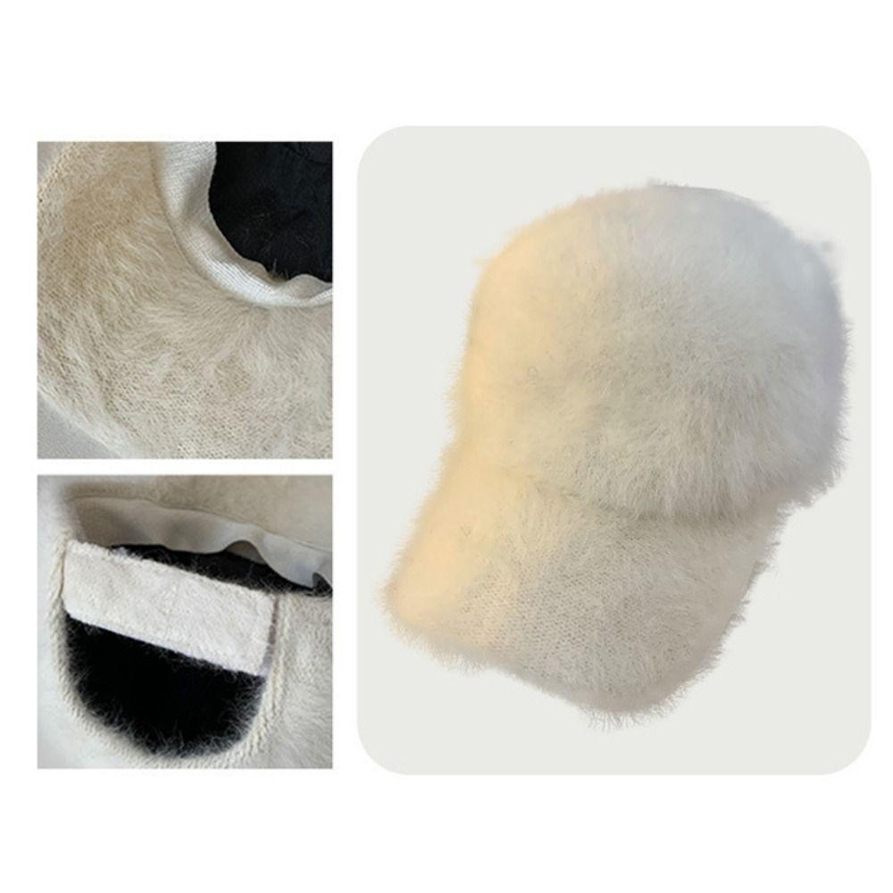 Solid Color Women's Baseball Cap Adjustable Winter Warm Hat Versatile Plush Dubill Cap  Daily
