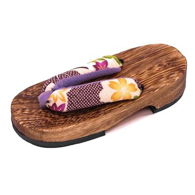 Geta for Burnt Paulownia Geta with Japanese Pattern Straps for Girls [KYOETSU] Kids, (19.5cm, G19)