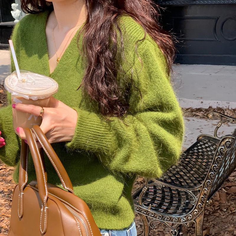 Autumn Winter Women's Knitted Cardigan Women V-Neck Short Solid Sweater Coat Korean Simple Casual Long Sleeve Tops