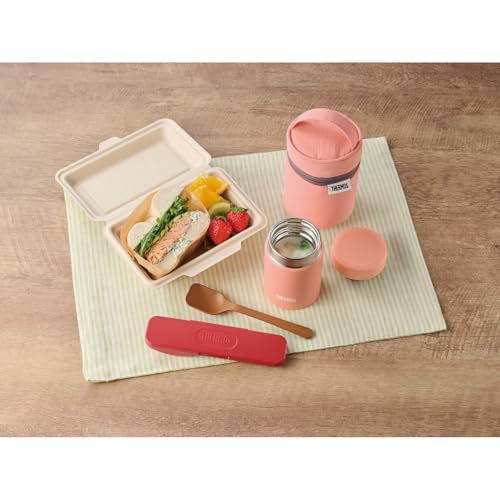 Thermos Vacuum Insulated Soup Jar, 200ml, Coral Pink, Small Capacity Model, Dishwasher Safe, Keeps Soup Hot or Cold, with a Simple Lid Design (JEG-200