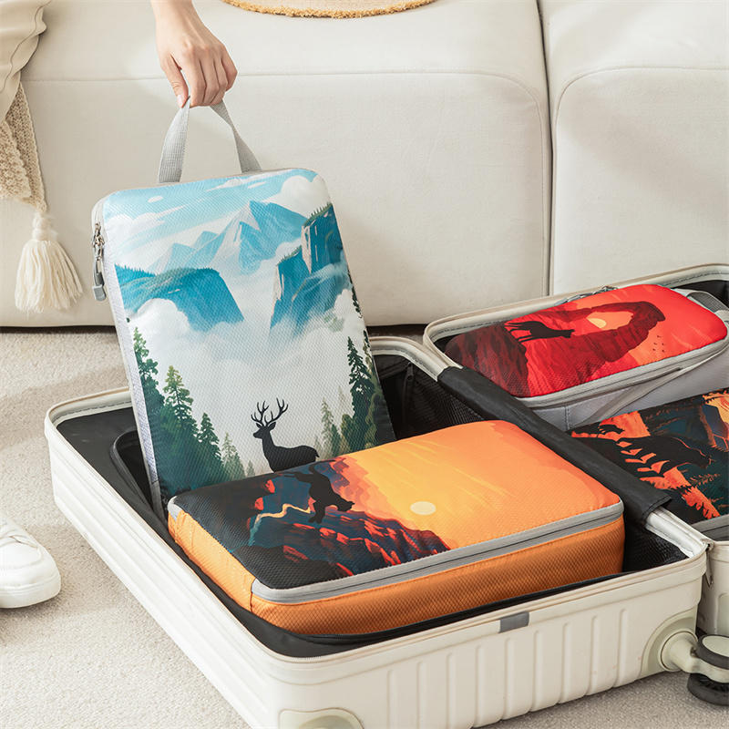 5pcs Tropical Printed Compressed Lightweight Travel Clothing Storage Bag Suit, Space-saving Travel Necessities Accessories