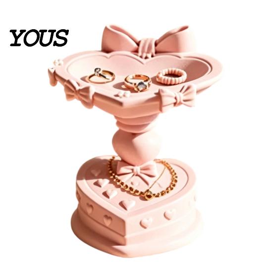 Girly Bedroom Decor Heart Shape Jewelry Tray, with Bow Design, 3D Printed Desktop Storage Organizer, Valentine Day Gift Matte Finish Macaron