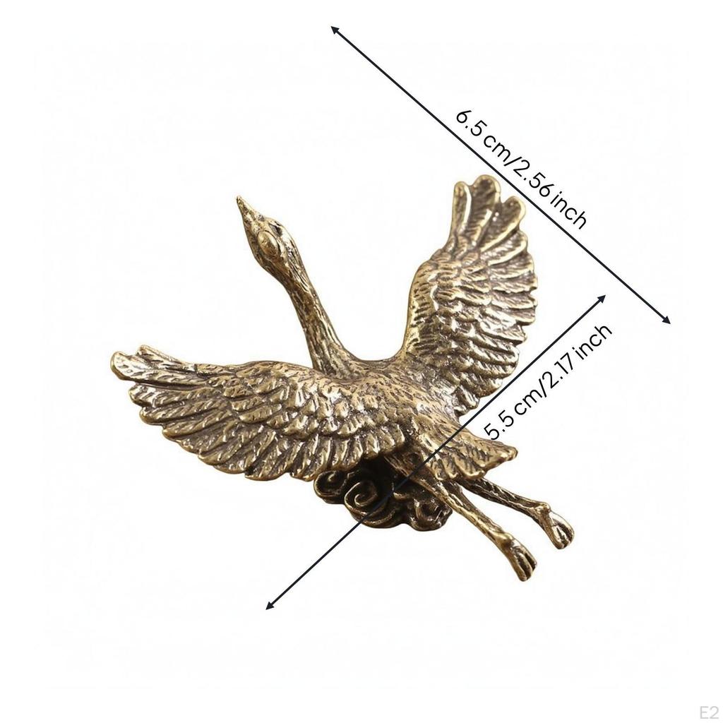 Gilded Crane Figurine Engraved Feathers Antique Statue Textured Decorative Bird Sculpture