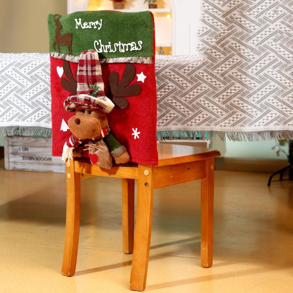 Santa Claus Snowman Elk Christmas Table and Chair Set Removable Seat Cover  Scene Layout