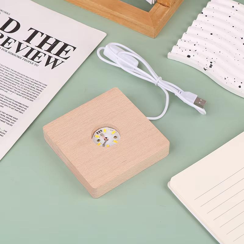 Xiaomi 1PCS 6/8/10CM Square LED Luminous Solid Wood Base DIY Crystal Ball Night Lamp Base Rubber Wood USB  Plug-In With Switch Ornament