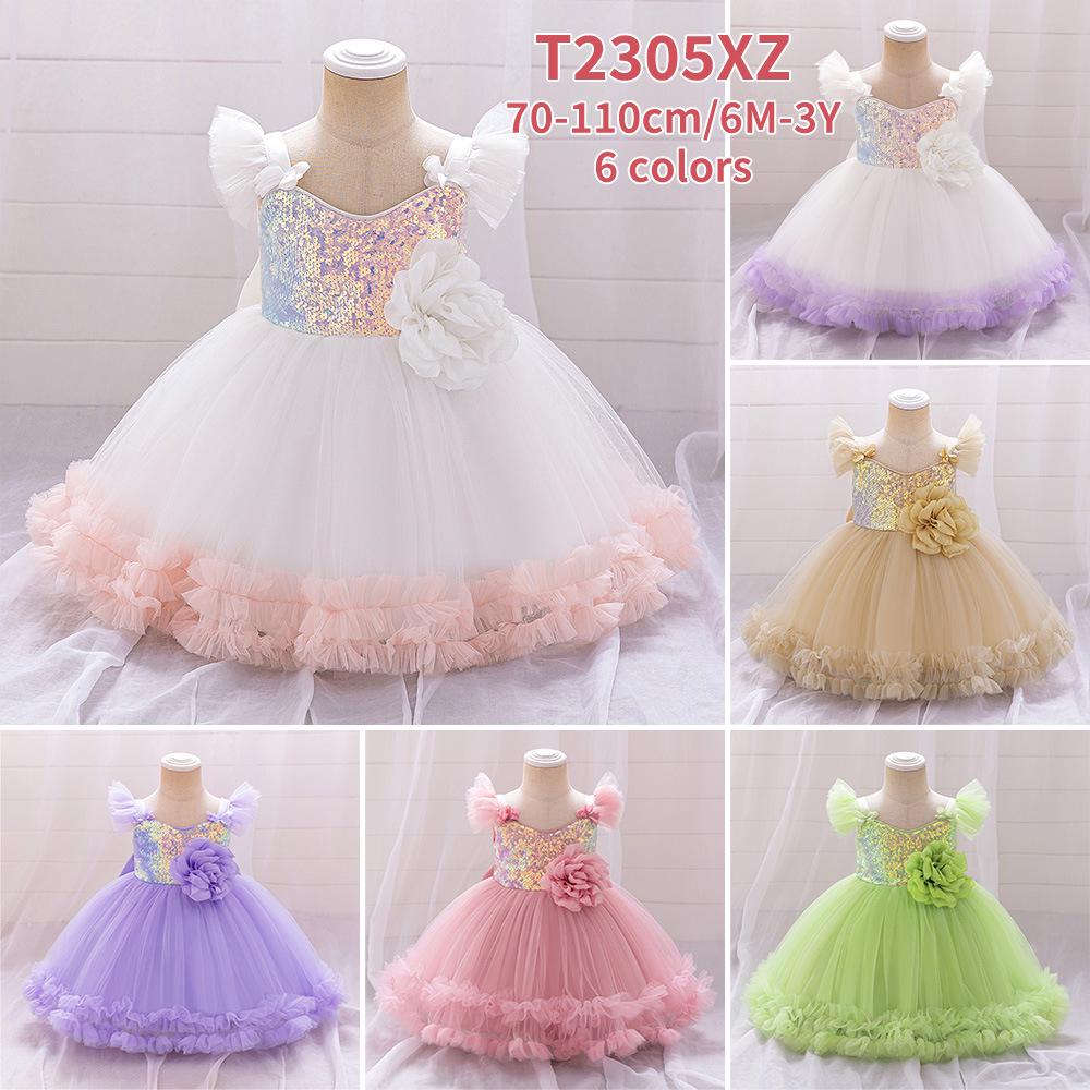 Sukienka Księżniczki z Cekinami z Falbankowymi Rękawami dla Maluchów - Świąteczna Bufiasta Tiulowa Spódnica