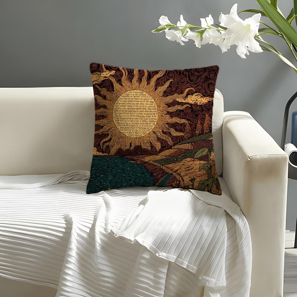 HOT Sun Print cover Pillow Case Natural Linen Organic Fabric DoubleSided Printing Sofa Home Decor Cushion Cover