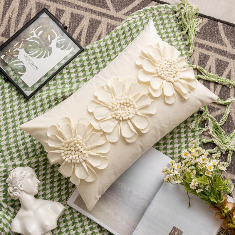 

45x45cm/30x50cm White 3D Flower Throw Pillow Cover Sunflower Pillow Slipcover Decorative Sofa Office Waist Back Cushion Case
