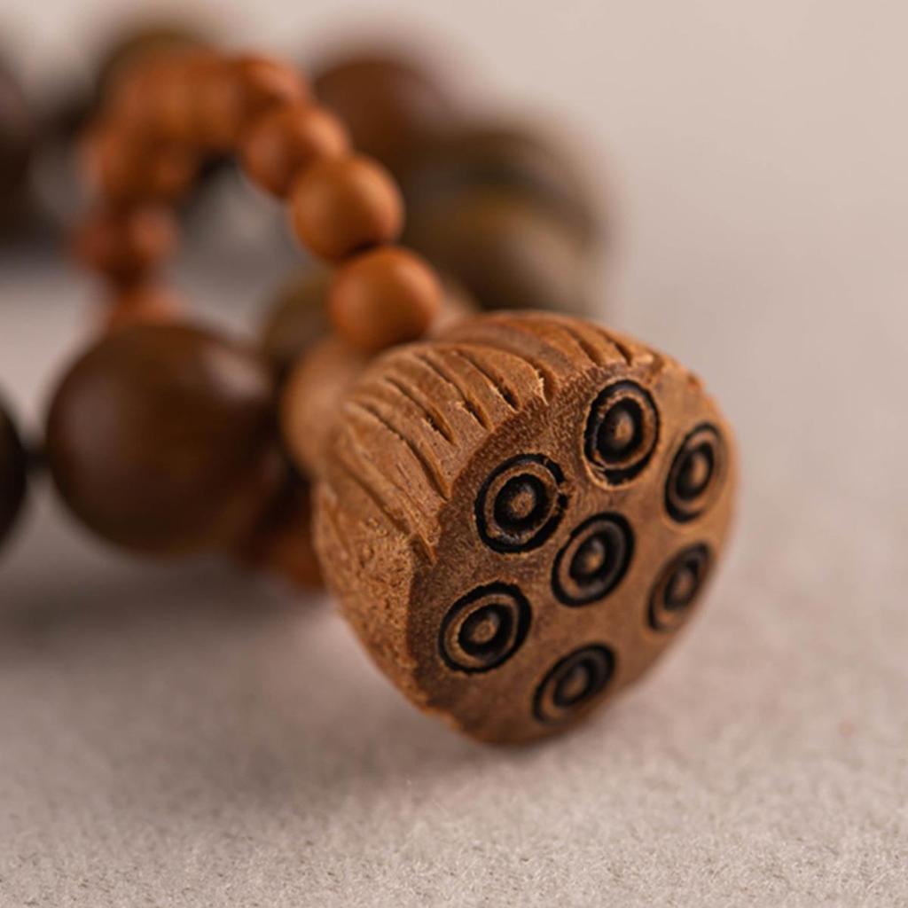 Natural Green Sandalwood Lotus Pod Prayer Beads for Women - Soft Hand-Twisted Buddhist Wenwan Bracelet.