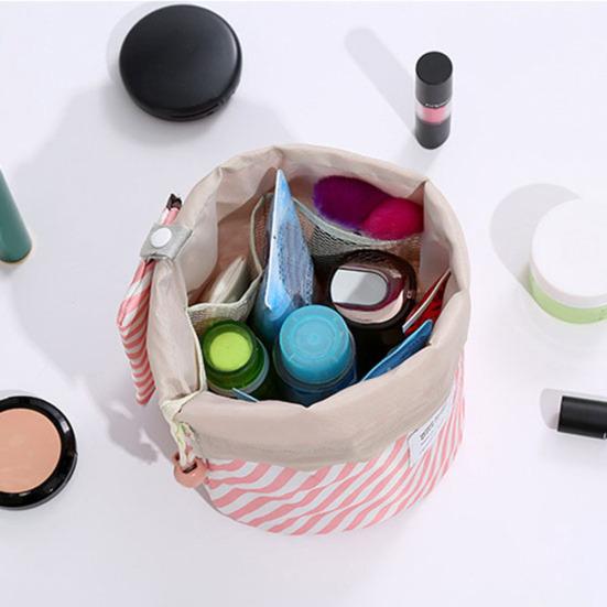 Oxford Striped Flamingo Storage Bag Travel Makeup Drawstring Organizer Pouch