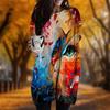 New In Autumn Cat Universe Print Plus Size Dress Women O'neck Long Sleeves Casual Pocket Dresses