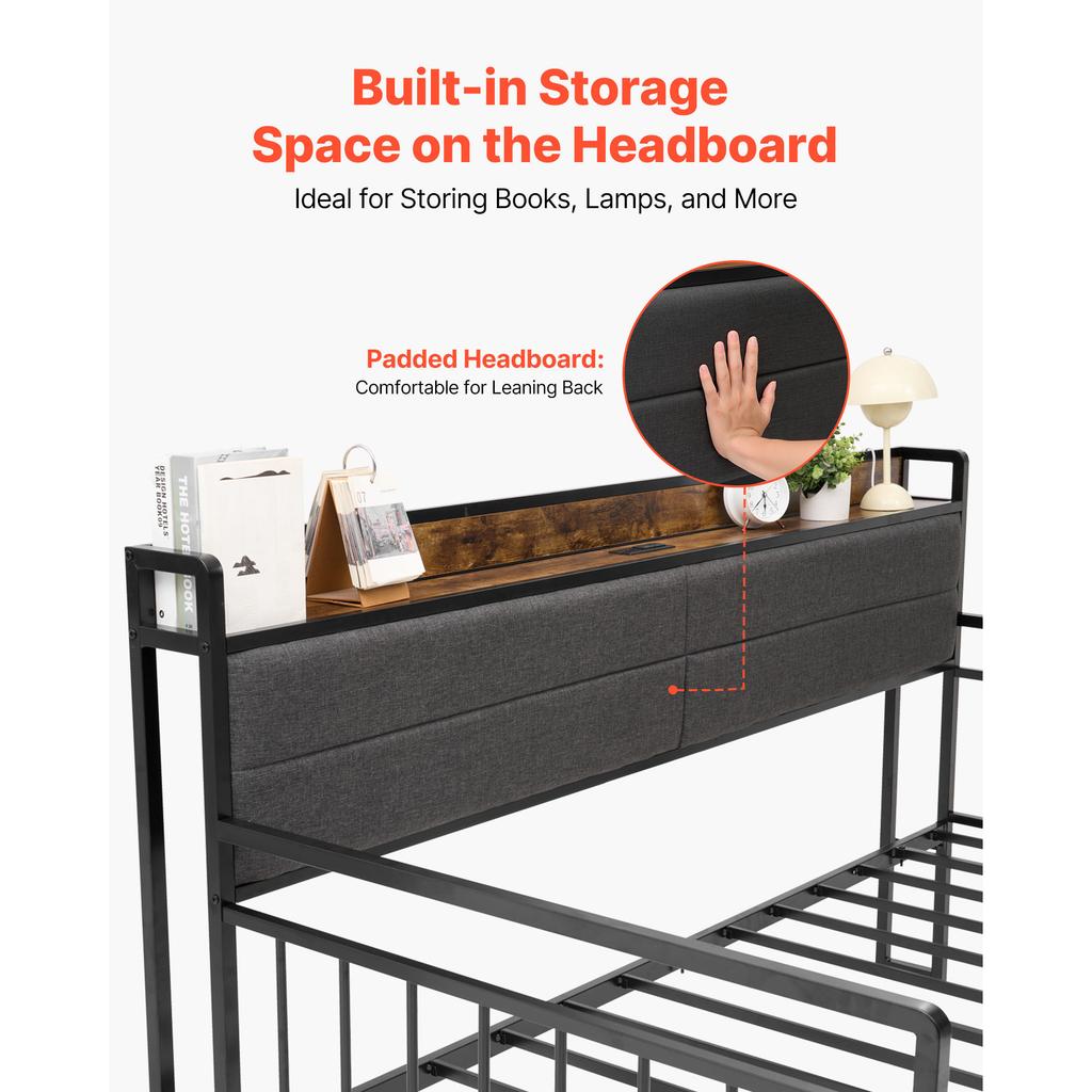 SucceBuy Twin/Full Size Daybed Frame Day Bed w/ Trundle and Charging Station w/Metal Slats Support for Living Room Easy Assembly