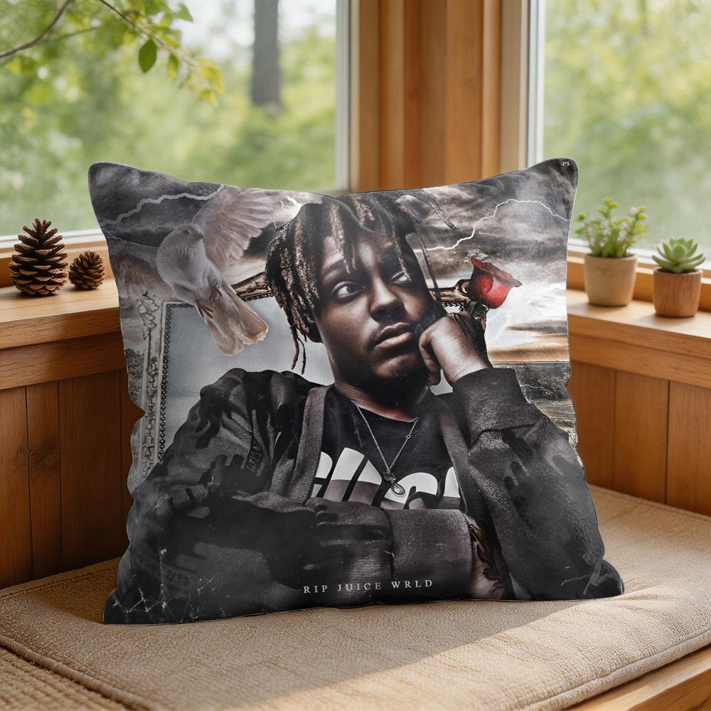 JJuice WrldS Rap Cool Cushion Cover Square Short Plush Pillow Case Living Room Sofa Home Decor Funda X