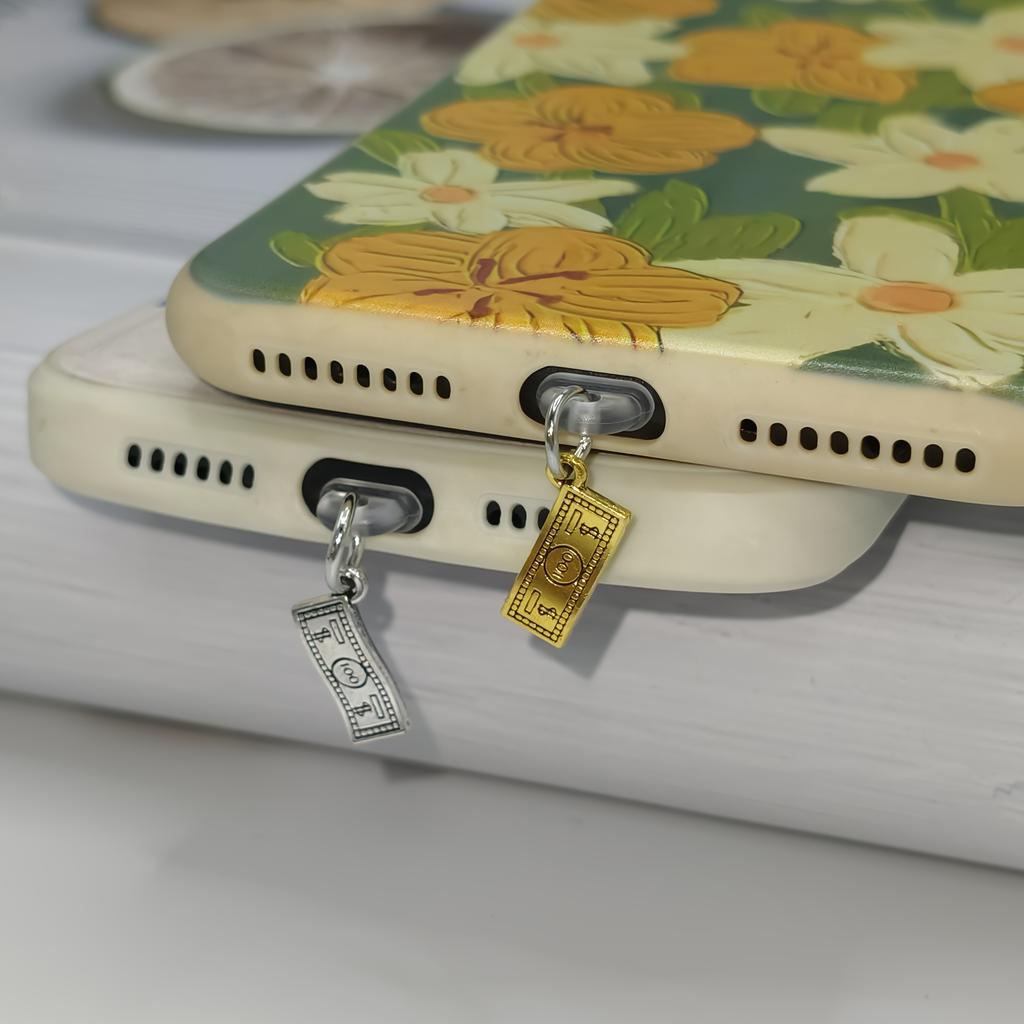 Retro Style Gold and Silver Banknote Small Pendant Phone Dust Plug, DIY Phone Hole Dust Protection, Phone Decoration and Practical Accessories