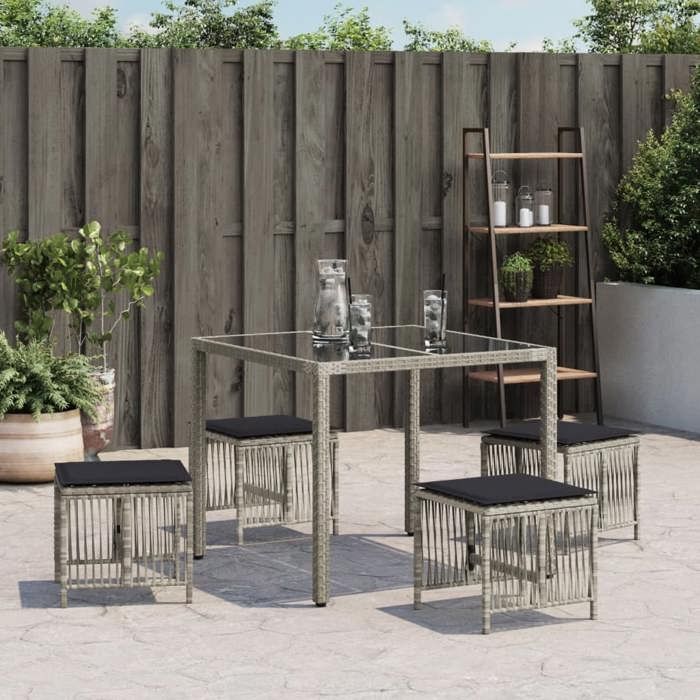 VidaXL Lot de 4 Tabourets de Jardin avec Coussins, Chaises de Patio, Sièges de Terrasse, Meubles d'Extérieur, Gris Clair 365060