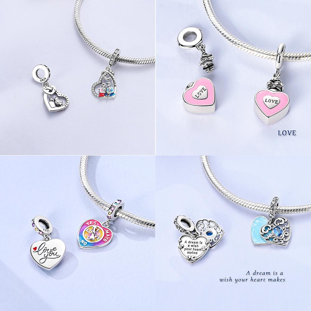 New 925 Silver Sparkling Magic Cube Love Charm Red Heart Beads DIY for Women Bracelet Fine Jewelry Gift Accessories