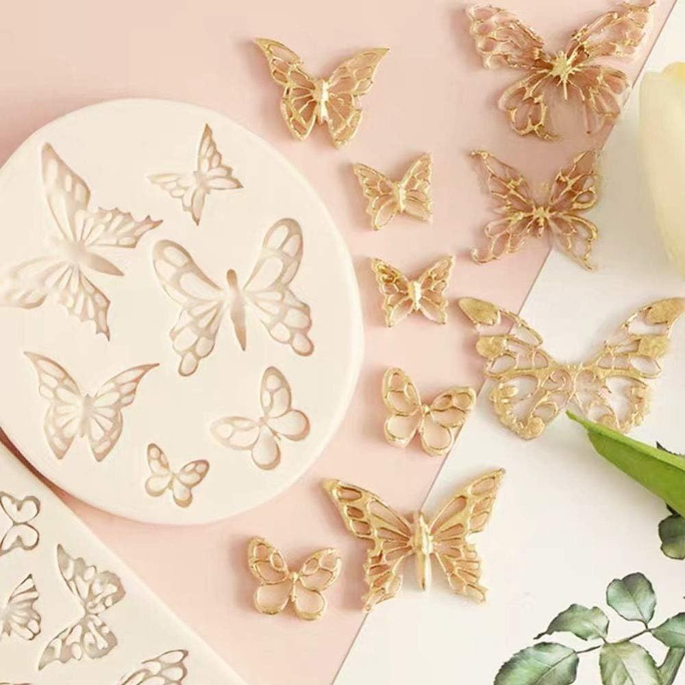 5pcs Butterfly Rose Flower Stems Birds Blossoms Silicone Fondant Mold Crafting DIY Projects and Cake Decoration Silicone Mold Baking Mold