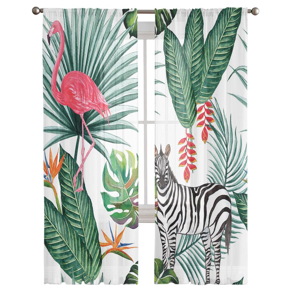 Zebra Flamingo Tropical Jungle Sheer Tulle Window Curtains For Living Room Bedroom Kitchen Veiling Curtain Home Decoration