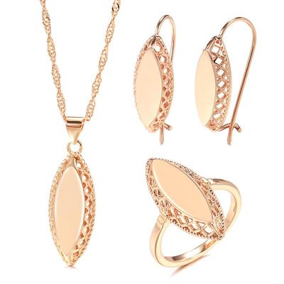 Juego de Joyería Étnica de Lujo: Anillo, Pendiente y Collar Ojo de Caballo Pulidos, Cobre Chapado en Oro Real