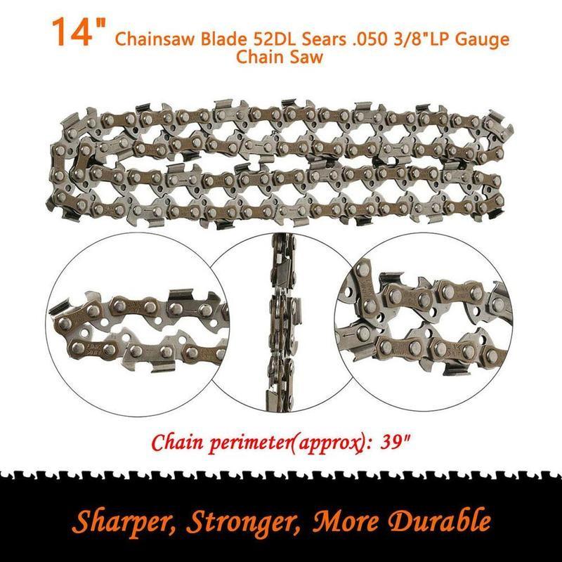 14'' Metal Chainsaw Saw Chain 3/8 "LP .050 Gauge 52DL Pole Cut Wood Quick Household Logging Portable Chainsaw Accessories