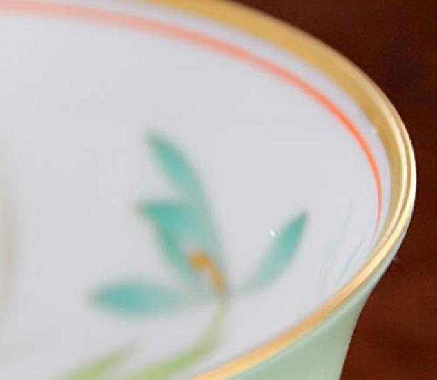 Koransha No Teacup Set Arita Made In The Interior Features a Noble and Beautiful Orchid The Set Features a Bright Green Teacup Trays Sold Enver "Ran