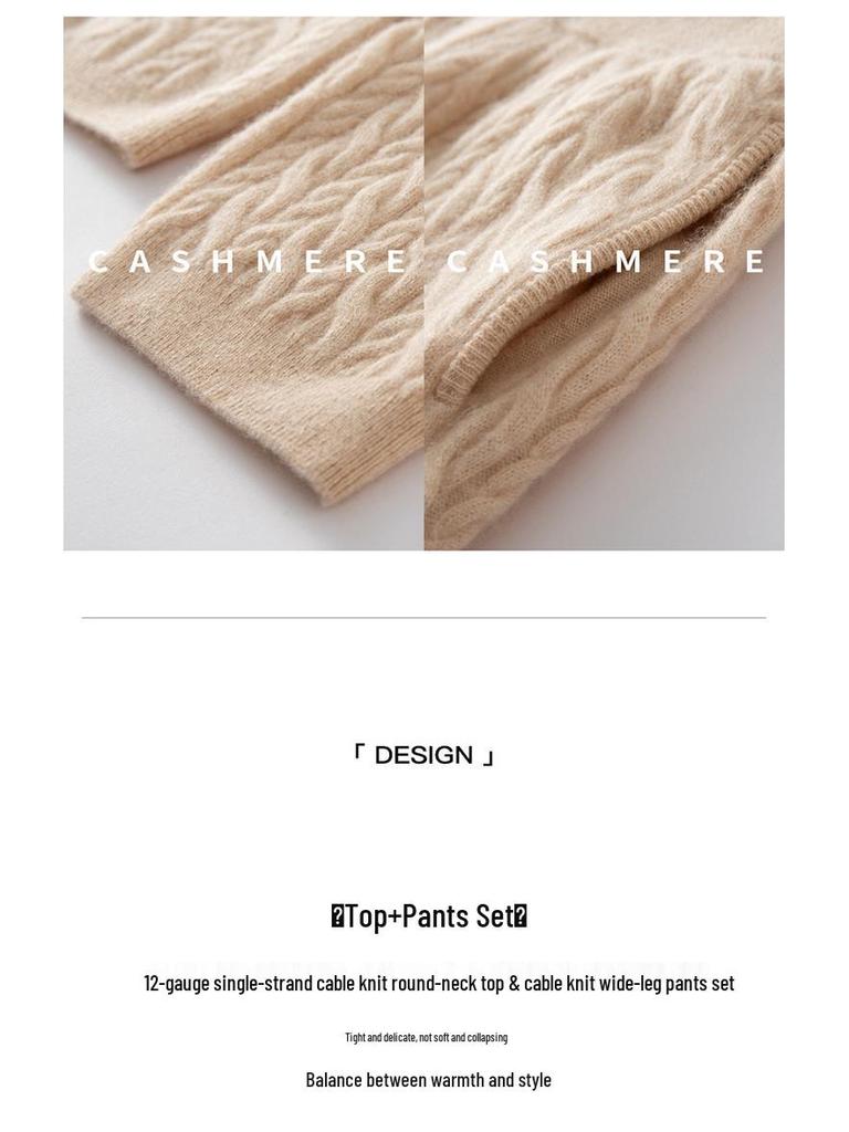 Women's Cashmere Cable Knit Round Neck Loose Sweater - Versatile, Simple, Autumn Winter Style