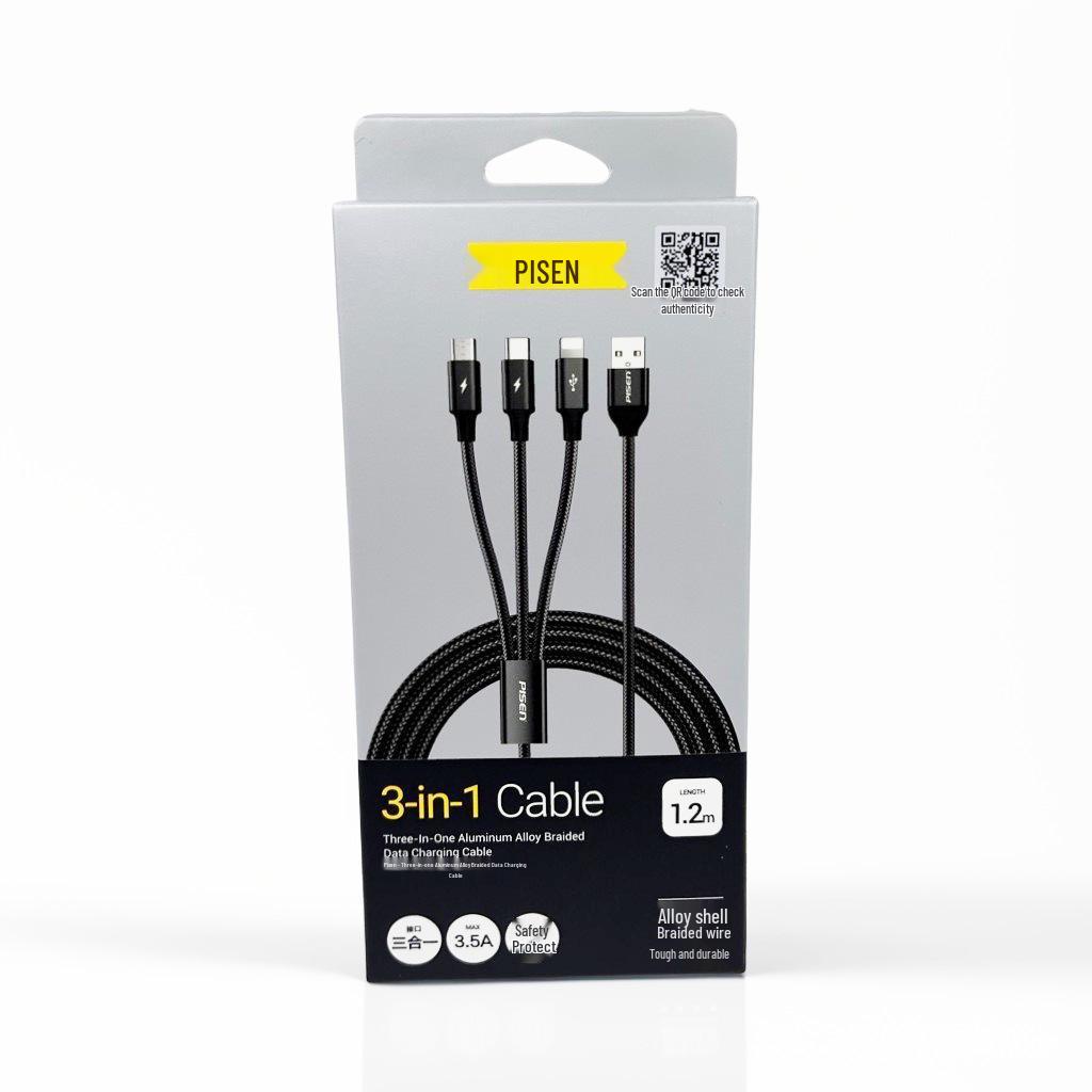 PISEN Multi-Function 2-in-1 Charging Cable for Apple, Huawei, and Type-C Devices