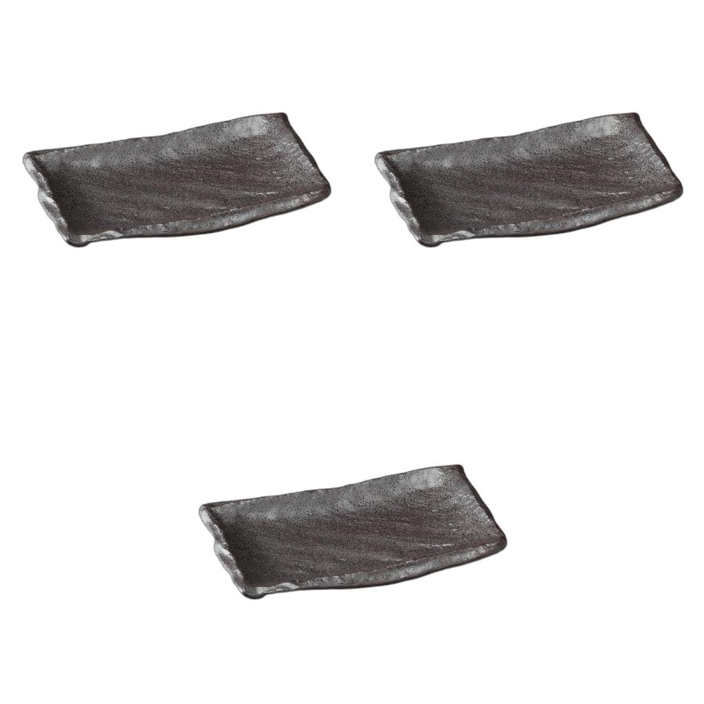 Set of 3 Black Bizen Takumi Yaki Plates X X Ceramic Yaki Plates by Setomonohonpo [22.5 14.3 2.8 Cm]