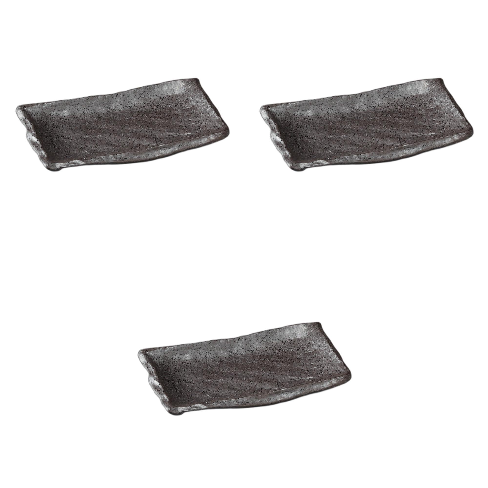 

Set of 3 Black Bizen Takumi Yaki Plates x x Ceramic Yaki Plates by Setomonohonpo [22.5 14.3 2.8 cm]