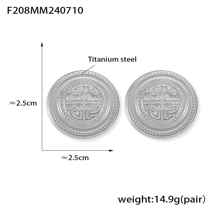 Heavy Industry Medieval Cold Wind Round Brand Earrings Retro Design Titanium Steel Gold Plated Earrings