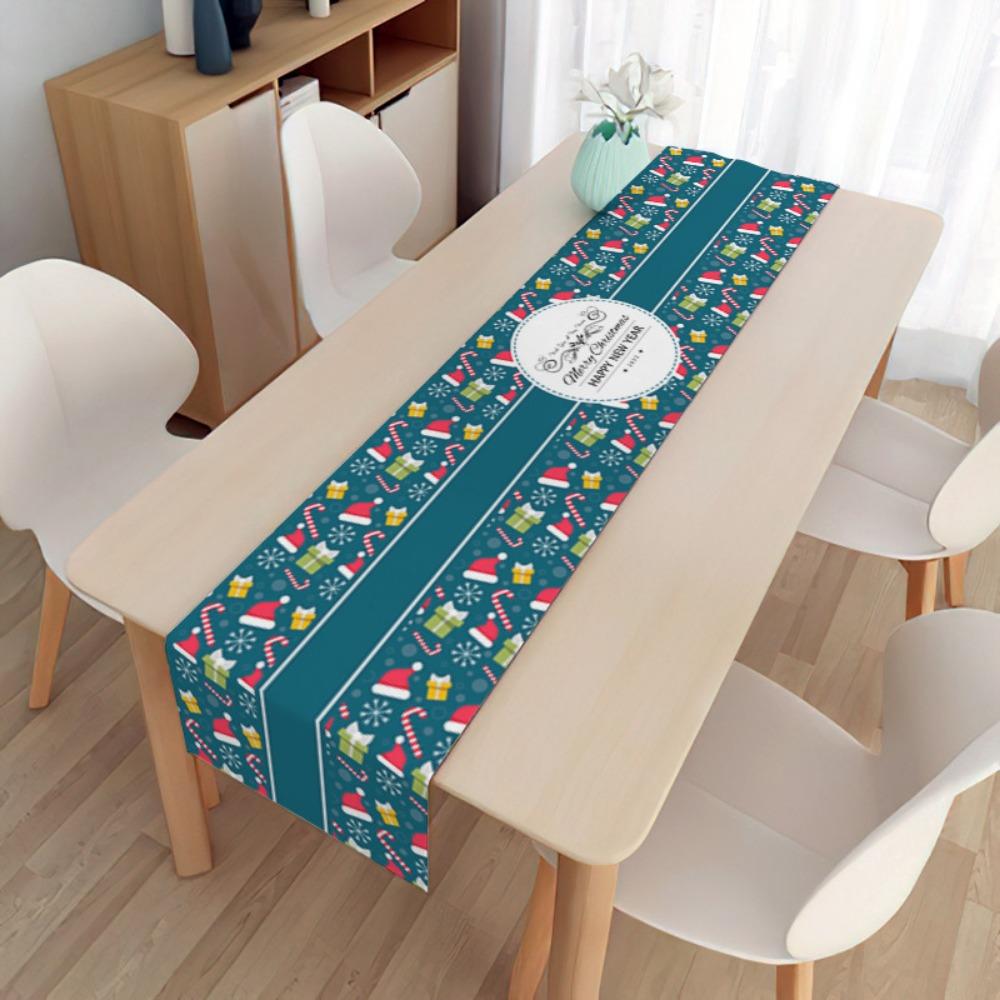 2pcs Christmas Decorative Tablecloth Holiday Gifts Household Long Tablecloth Placemat Linen Table Flag