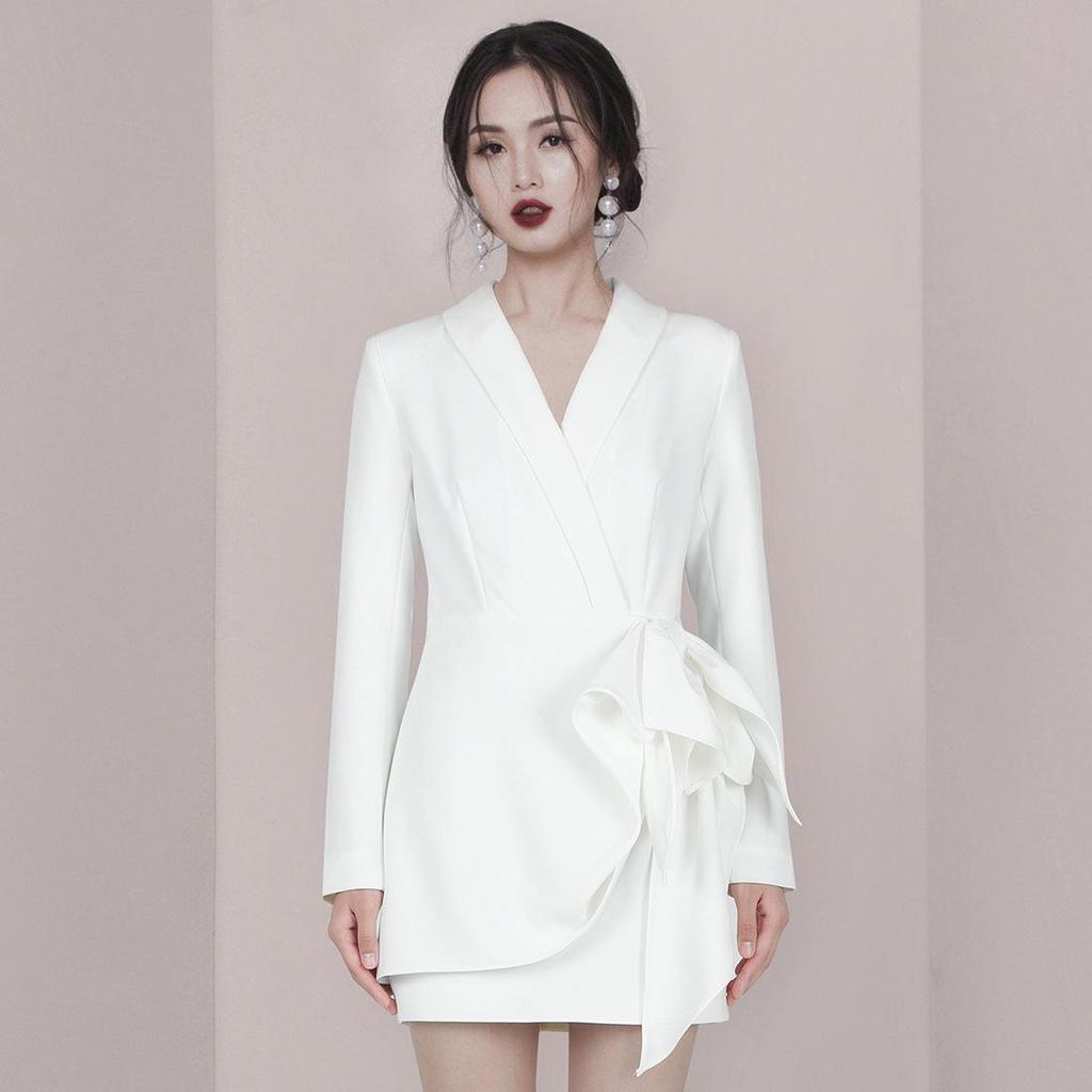 Élégante Robe de Banquet Blanche de Couture Française Automne/Hiver pour Femmes