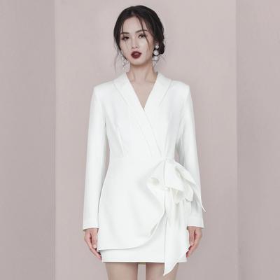 Élégante Robe de Banquet Blanche de Couture Française Automne/Hiver pour Femmes